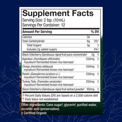 Host Defense Elderberry Plus label close-up highlighting immune-support ingredients.