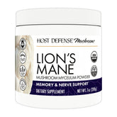 Host Defense Lion's Mane Powder bottle front showing product name and label.