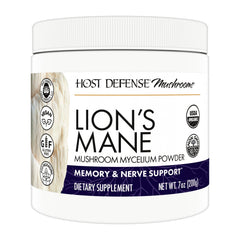 Host Defense Lion's Mane Powder bottle front showing product name and label.