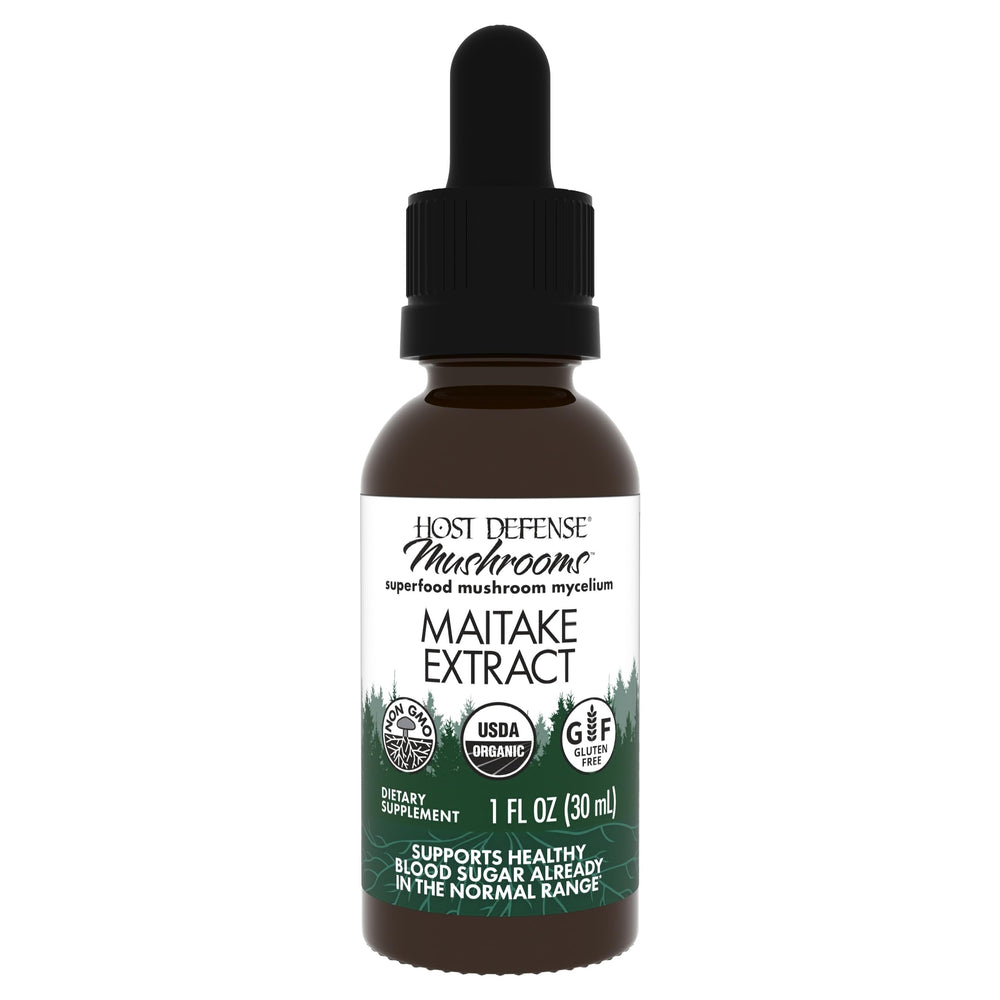 Host Defense Maitake Extract bottle showing label and immune support potential.