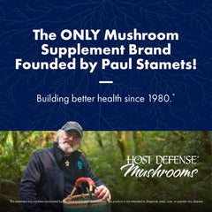 Host Defense Lions Mane label details emphasize organic mycelium on brown rice.