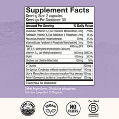 Close-up of Host Defense MycoBenefits Focus capsules highlighting the mushroom blend