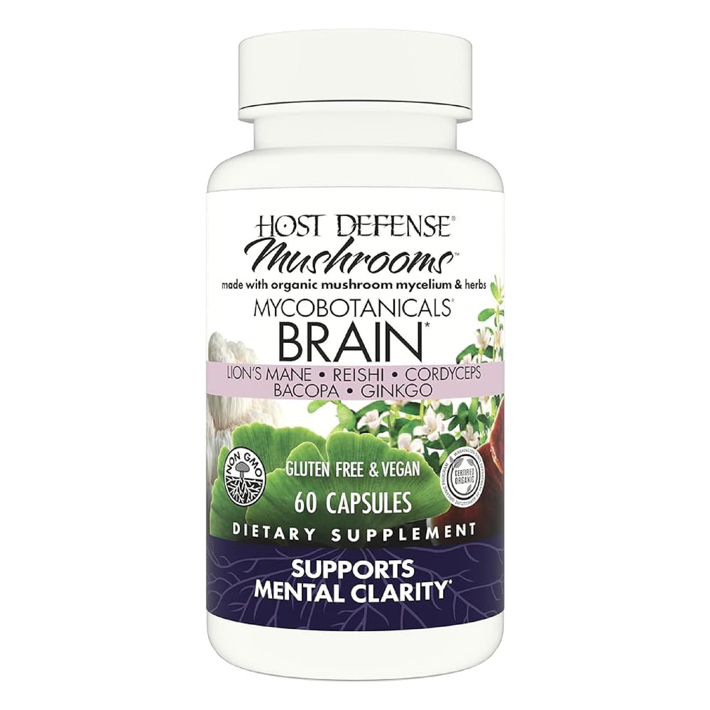 Host Defense Brain Capsules bottle highlighting brain-support blend for daily use