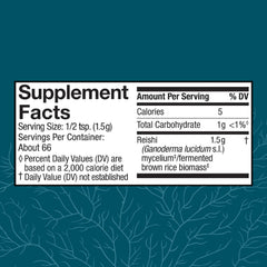 Close-up of Reishi powder label highlighting organic, non-GMO ingredients