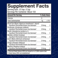Host Defense Stamets 7 label close-up, highlights seven-species mushroom blend.