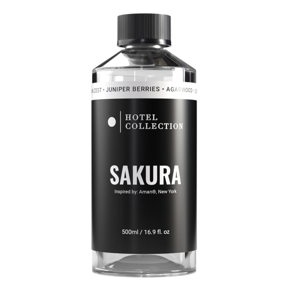 Hotel Collection Sakura oil bottle pour delivers a refined, premium aroma for upscale spaces.