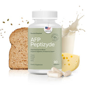 Houston Enzymes AFP Peptizyde bottle front showing protein-focused digestion for dairy and wheat.