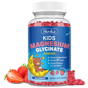 Hovika Kids Magnesium Gummies strawberry bottle shown for calm and relaxation.