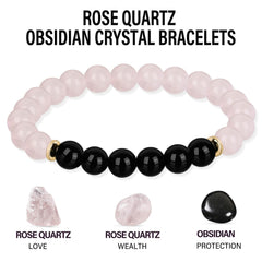 HOZEAL Rose Quartz Obsidian Wealth Friendship Bracelet attracts opportunities and strengthens ties.