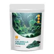 Hudetex Chlorella powder pack shot highlights premium disrupted chlorella for daily vegan nutrition.