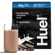 Huel Black Edition Cookies and Cream tub shows a protein-packed vegan meal replacement.