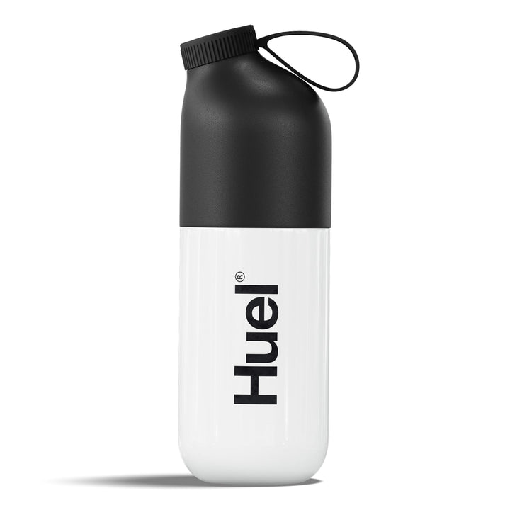 Huel Black Edition shaker with BPA-free Tritan body for durable daily use.