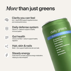 Huel Daily Greens ingredients blend close-up, organic greens and adaptogens