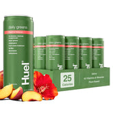 Huel Daily Greens Peach Hibiscus bottle with refreshing nutrition for mornings.