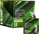 Huel Daily Greens tub view shows a premium greens blend for daily nutrition