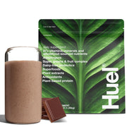 Huel Daily Superblend Chocolate powder bag for easy plant-based breakfast
