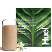 Huel Daily Superblend Vanilla powder bottle for a quick, protein-rich breakfast.