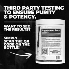 Huge Supplements creatine powder with measuring scoop demonstrates precise 5 g serving.