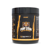 Huge Supplements Pump Serum bottle being poured for a caffeine-free workout session.