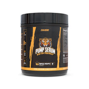 Huge Supplements Pump Serum bottle being poured for a caffeine-free workout session.