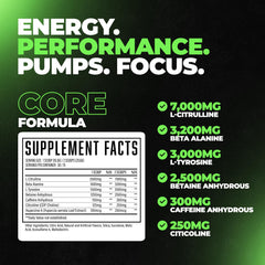 Huge Supplements Wrecked Core tub showing nutrition label and ingredients