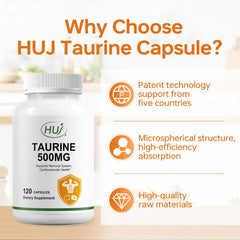 HUJ Taurine Capsule packaging shown for easy daily use before meals or bedtime.
