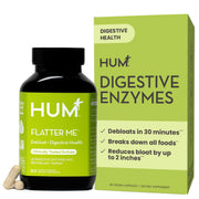 HUM Flatter Me bottle close-up showing fast bloating support after meals