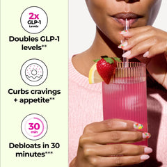 HUM Flatter Me powder scoop shows a 4 tsp serving for satiety support.