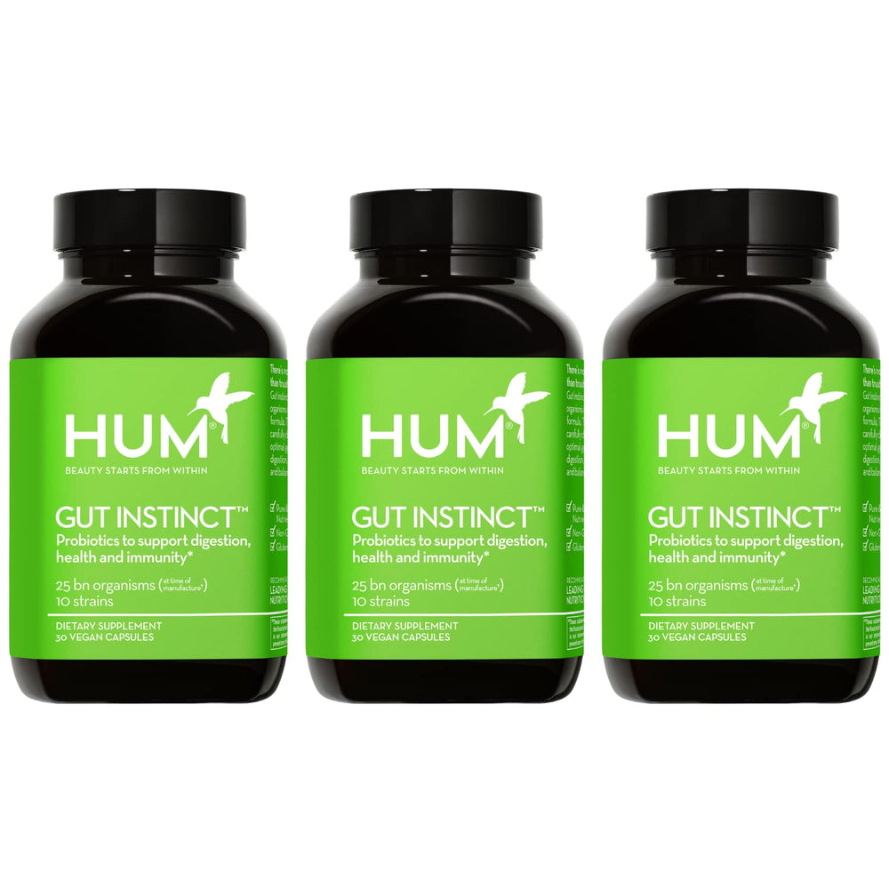 HUM Gut Instinct bottle with capsules for daily digestive balance and diversity