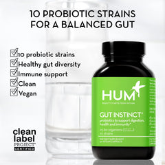 Packaging highlighting vegan certification for HUM Gut Instinct and quality