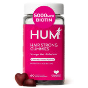 HUM Hair Strong bottle front shows a convenient daily hair support option