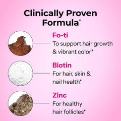 HUM Hair Strong gummies dispensing image suggests quick, easy routine