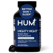 HUM Mighty Night bottle front signaling overnight skin hydration support