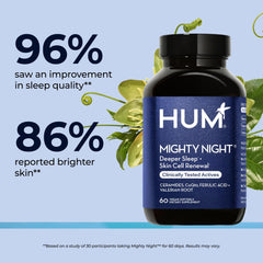 HUM Mighty Night packaging conveys a clean, non-GMO formula with transparent labeling