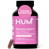 HUM Private Party bottle with pour spout, conveying easy daily use for balance and wellness.