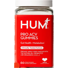 HUM Pro ACV Gummies bottle on a kitchen counter for convenient daily digestive support.