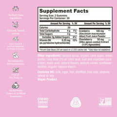 HUM SOS PMS Gummies label closeup highlights vegan gluten free formulation
