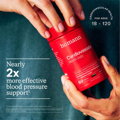 Humann Cardiovascular Health Daily label highlights grape seed extract for vascular support.