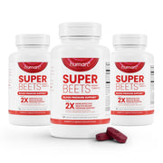 Humann SuperBeets Heart tablets bottle front with smooth coating for easy swallowing