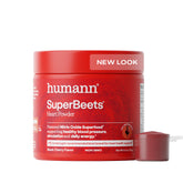 Humann SuperBeets beet root powder bottle front view with Black Cherry flavor for energy support.