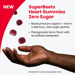 Grape seed extract and beetroot powder imagery underscore natural heart-friendly ingredients.