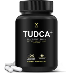 HumanX Tudca+ 1000mg capsules bottle showing easy-to-swallow daily support