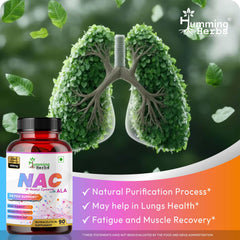 Humming Herbs NAC 450mg Alpha Lipoic Acid detail highlighting 2‑in‑1 formula