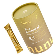 HUNY Bee Energized honey stick packaging for easy daily use.