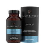 Hush & Hush ShieldUp bottle front for convenient daily immune support.