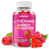 HUUAYAO L-Theanine Gummies raspberry flavor bottle shown for calm focus.