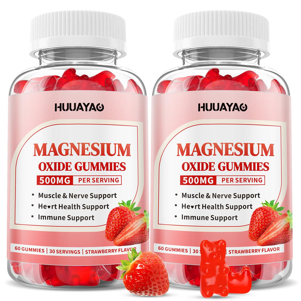 HUUAYAO Magnesium Oxide Gummies bottle for daily strawberry flavor convenience.
