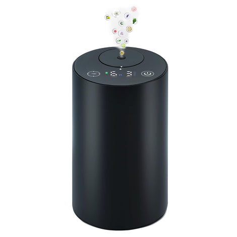 Huvama Waterless Diffuser front view, sleek black aluminum design adds elegance.