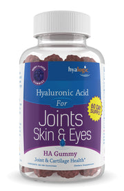 Hyalogic Hyaluronic Acid Gummies mixed berry bottle front, tasty joint and skin support