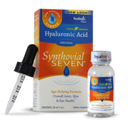 Hyalogic Synthovial Seven bottle front promotes vegan hydration support in a compact package.